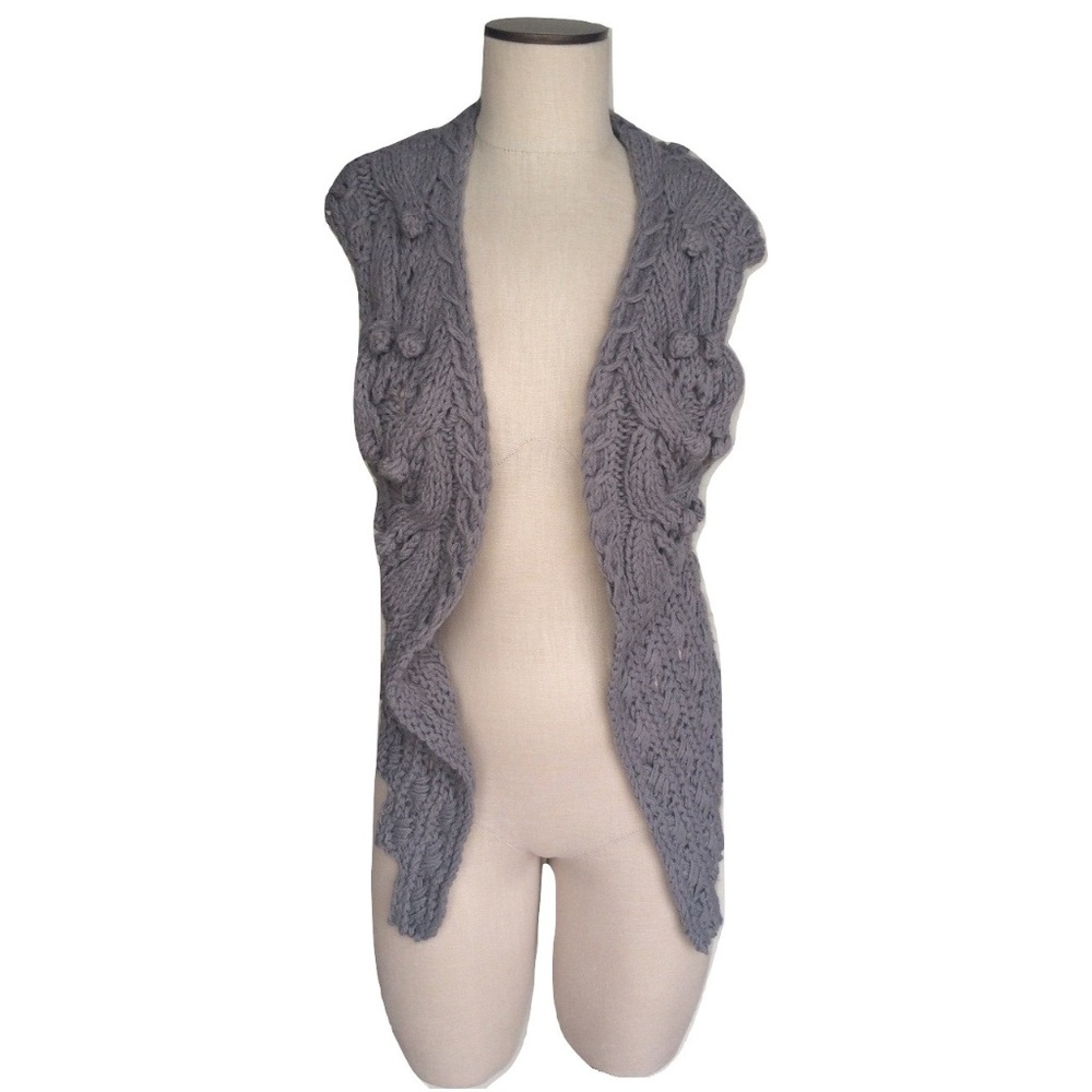 NWT Millau Crochet Knit Gray Cardigan Sweater Vest